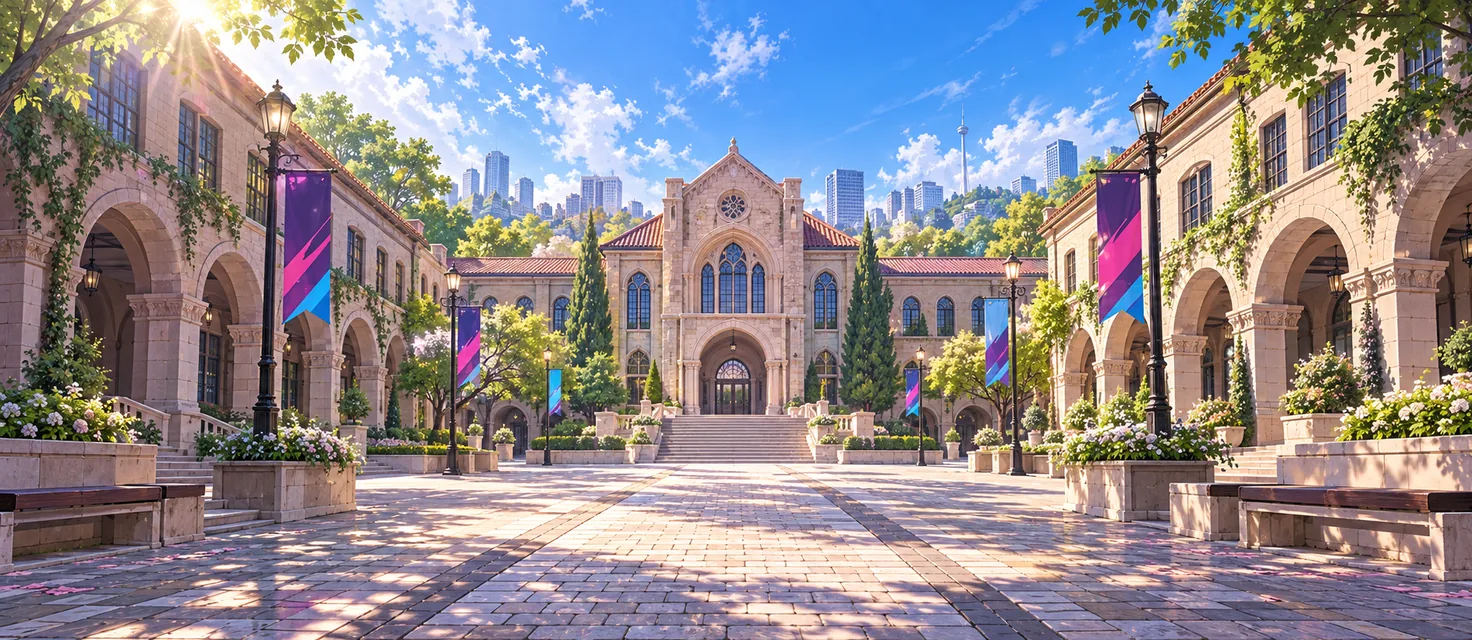 Halaman dalam Hanlim Arts School di Seoul pada pagi hari.